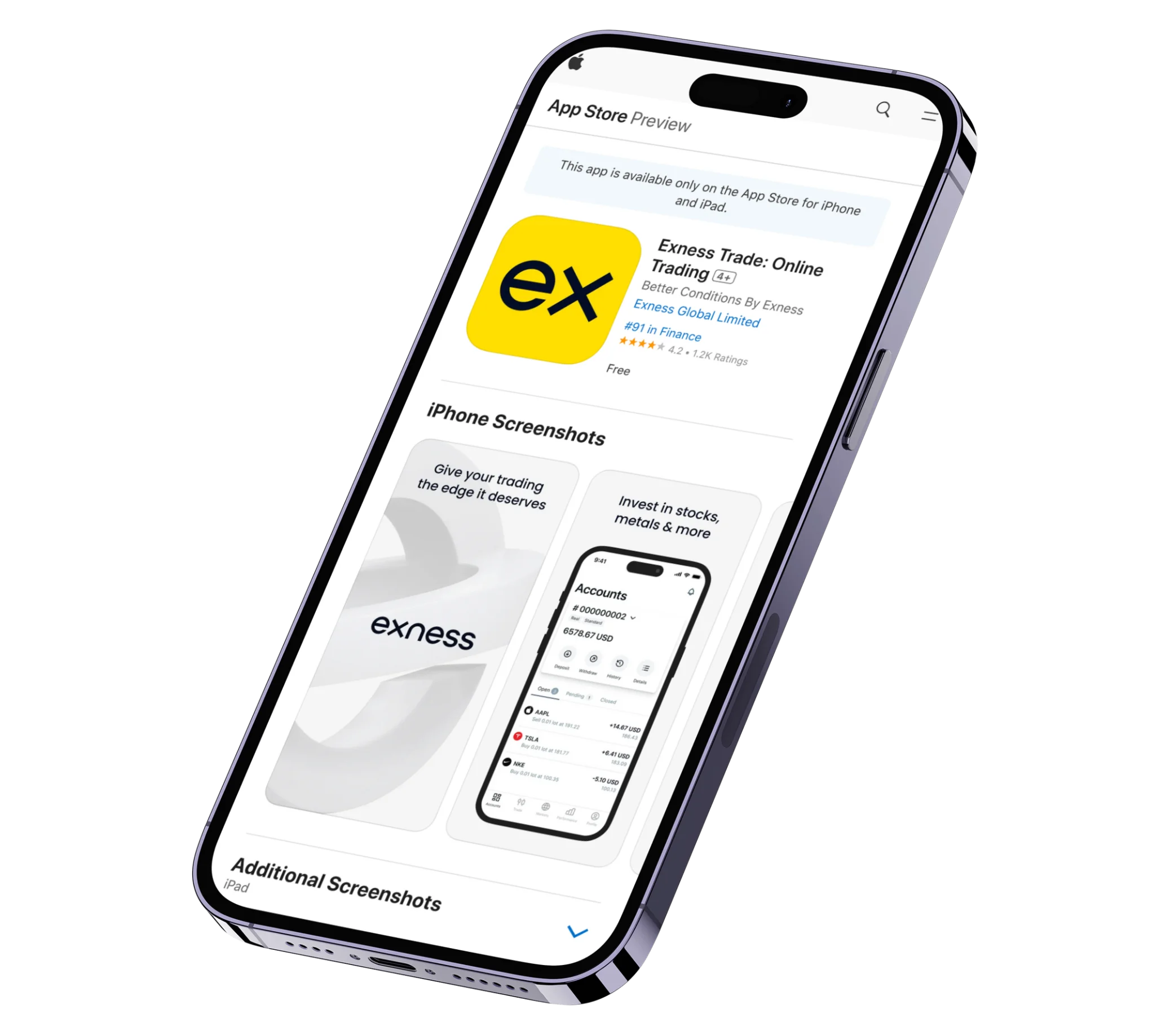 Download Exness App on iOS from App Store.